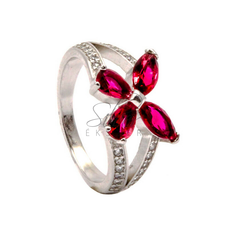 57-es méretű ezüst gyűrű piros köves pillangóval