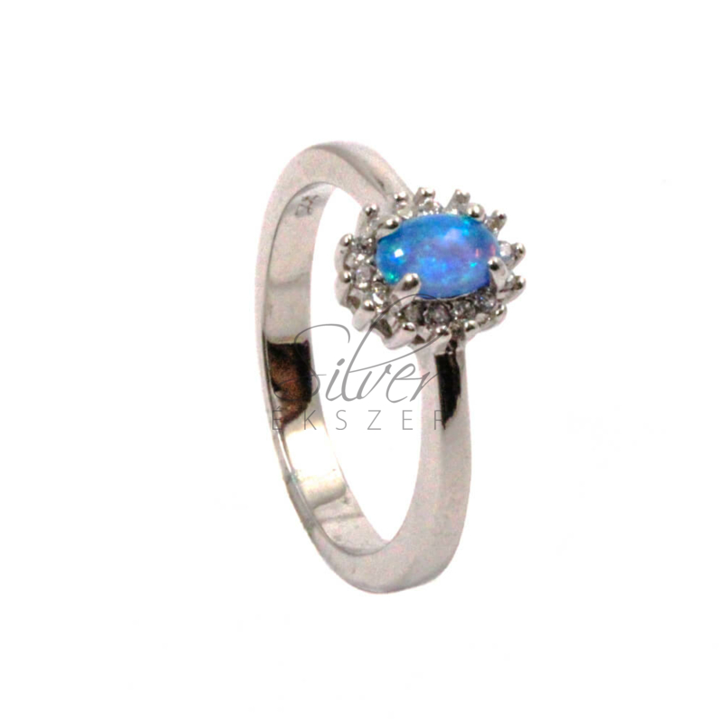 56-os ezüst gyűrű kék opállal, cirkóniákkal