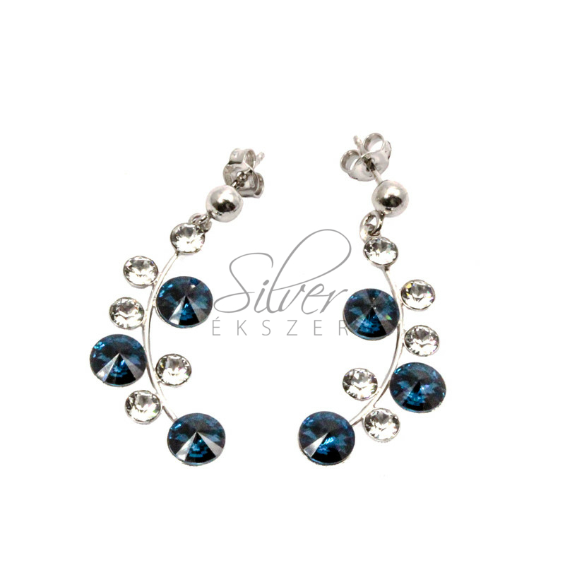 Ezüst bedugós fülbevaló kék és víztiszta swarovski kristályokkal