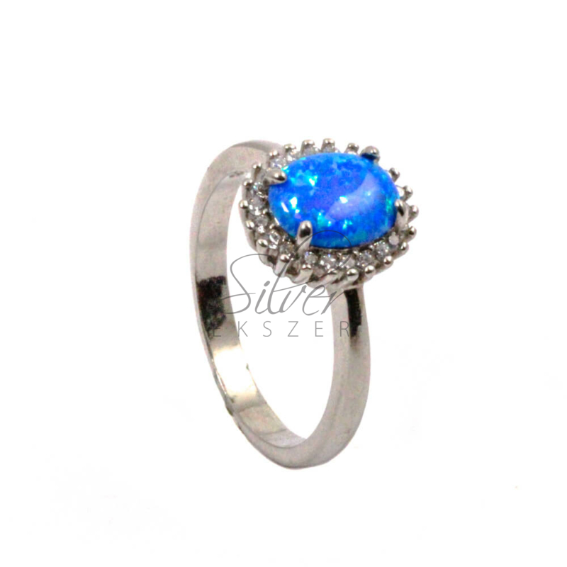 56-os ezüst gyűrű kék opállal, cirkóniákkal