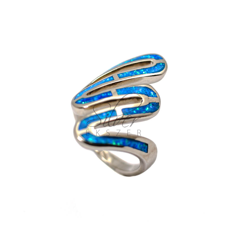 54-es méretű modern ezüst gyűrű kék opállal