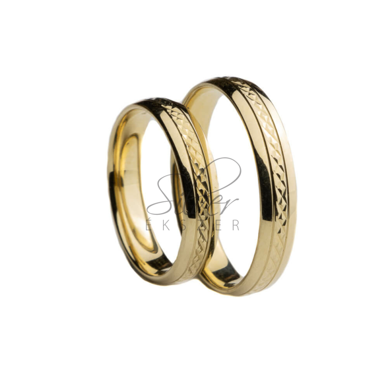 Sárga arany vésett karikagyűrű pár