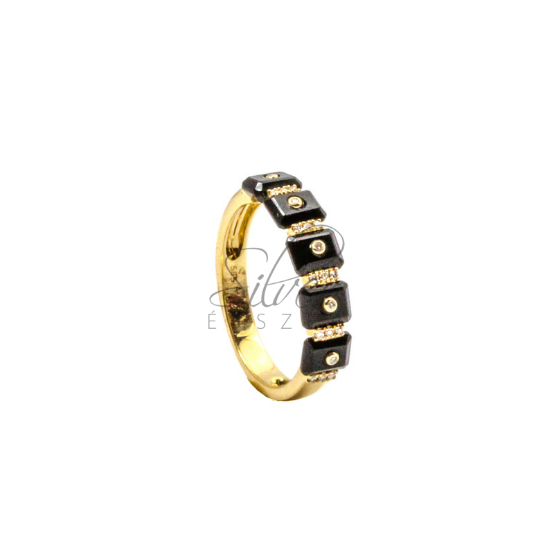 54-es méretű ónix betétes sárga arany gyűrű gyémánt kövekkel