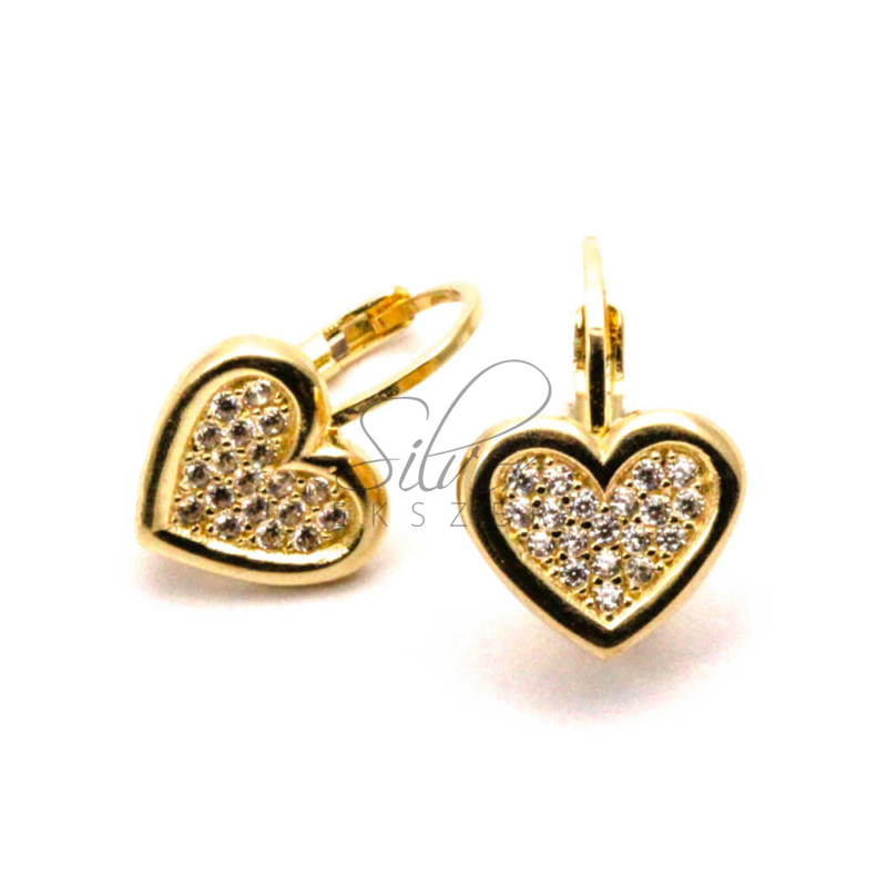Sárga arany patentzáras szív alakú fülbevaló kövekkel