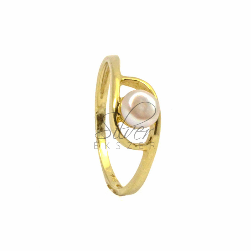 52-es méretű sárga arany női gyűrű tenyésztett gyöngy díszítéssel