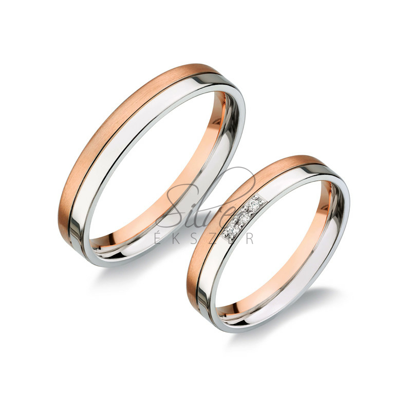 Fehér arany és rozé arany karikagyűrű pár